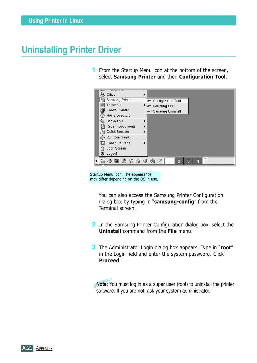 Samsung ML-1430 manual Uninstalling Printer Driver 