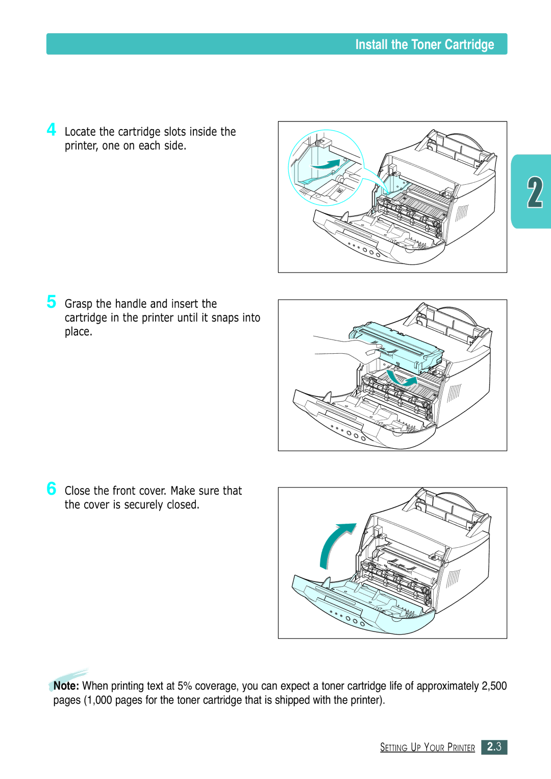 Samsung ML-1430 manual Install the Toner Cartridge 