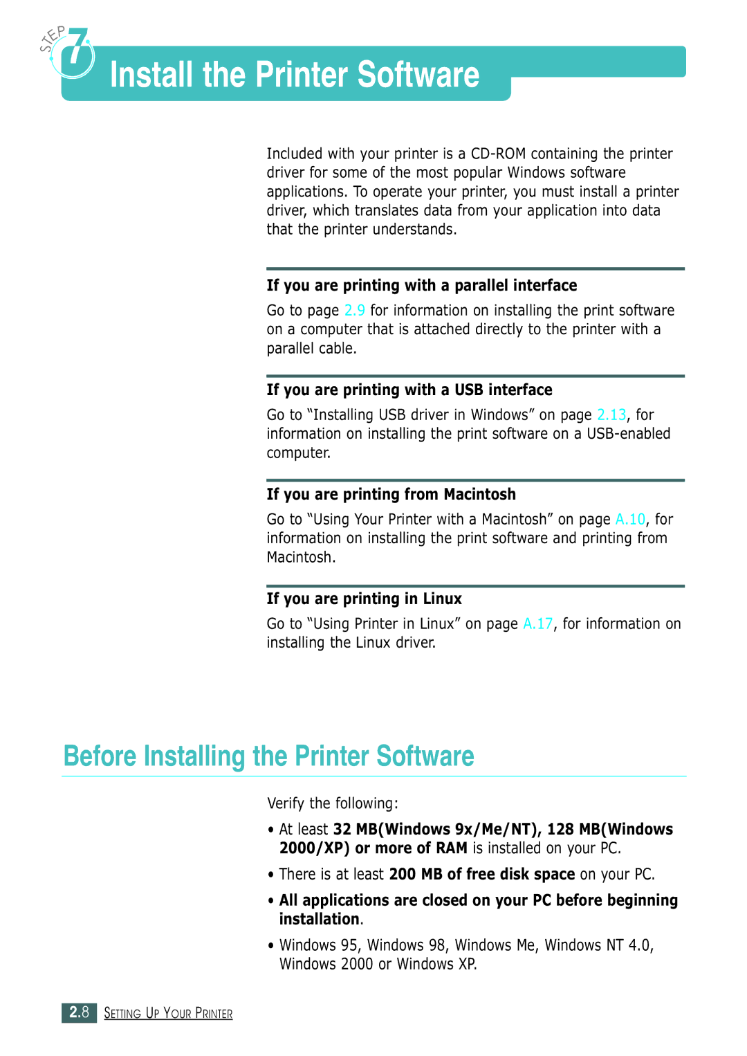 Samsung ML-1430 manual Install the Printer Software, Before Installing the Printer Software 