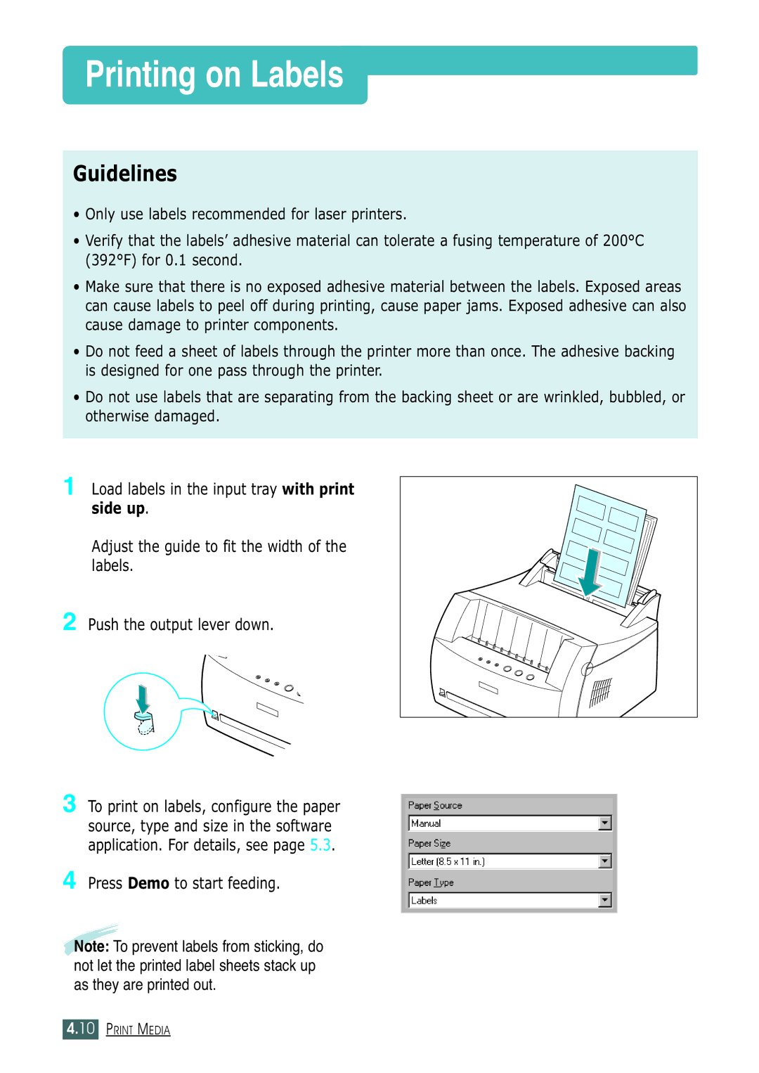 Samsung ML-1430 manual Printing on Labels 