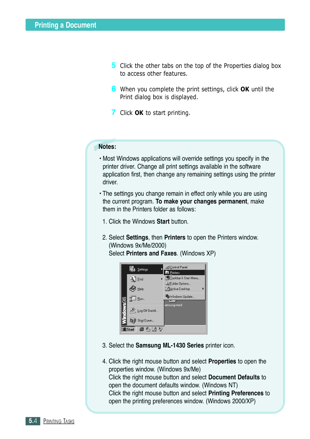 Samsung ML-1430 manual Printing a Document 