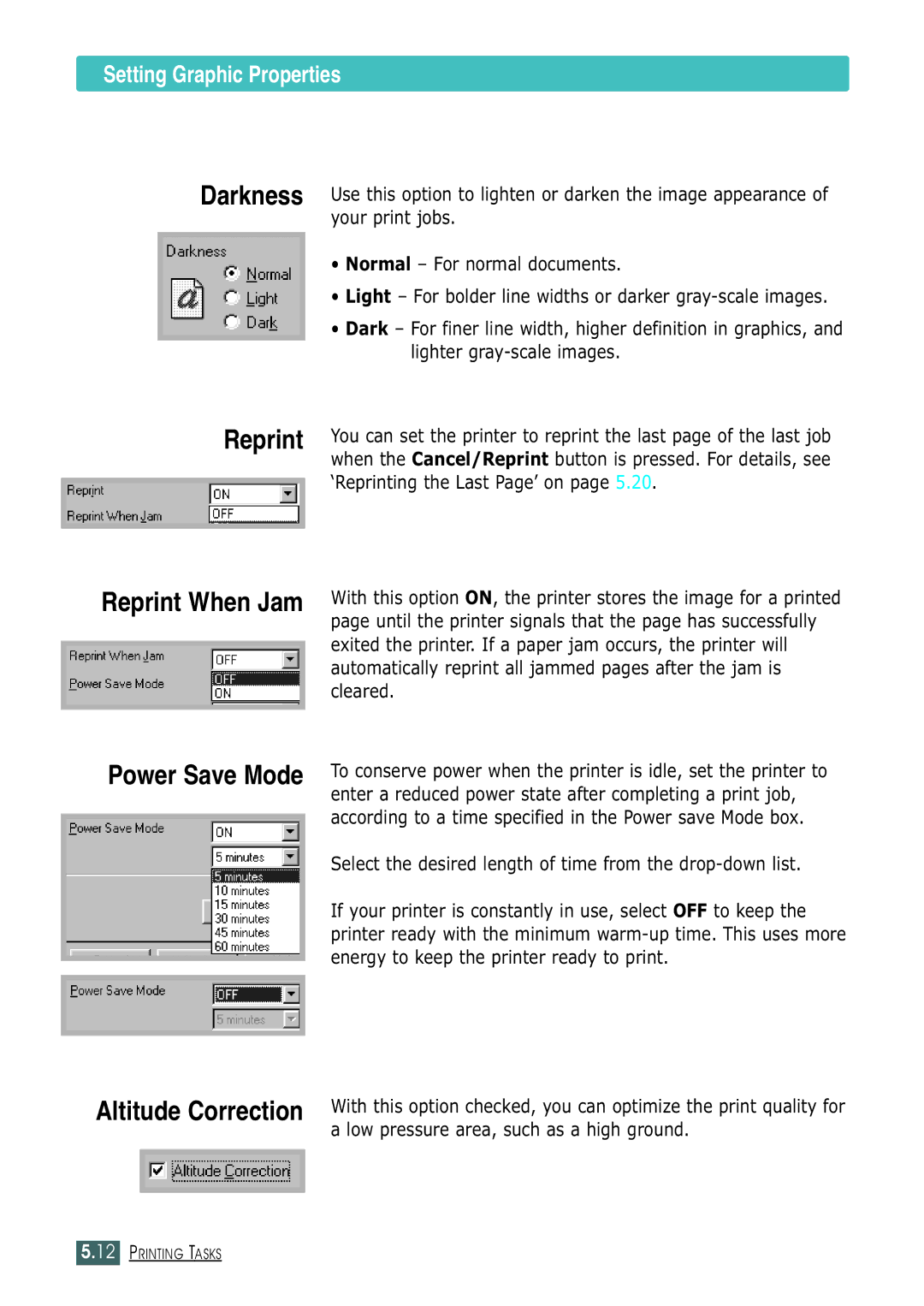 Samsung ML-1430 manual Darkness Reprint, Setting Graphic Properties 