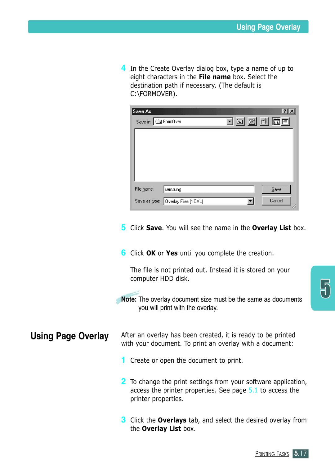 Samsung ML-1430 manual Using Page Overlay 