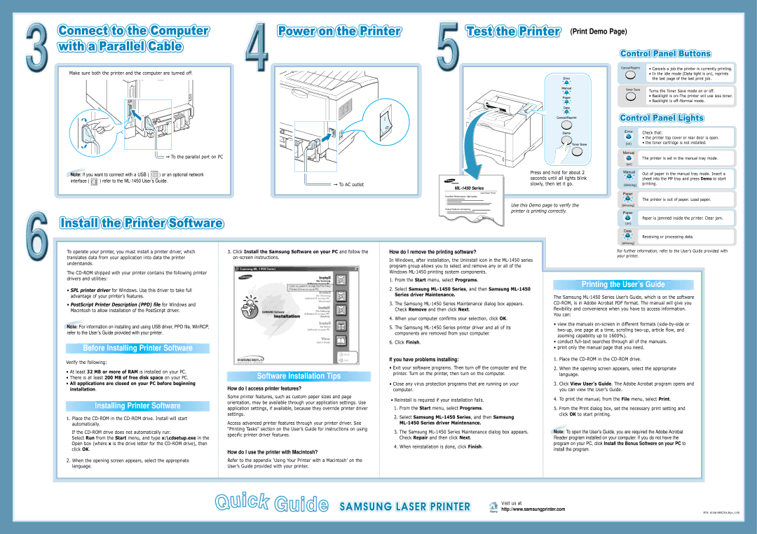 Samsung ML-1450 Series manual Before Installing Printer Software, Software Installation Tips, Printing the User’s Guide 