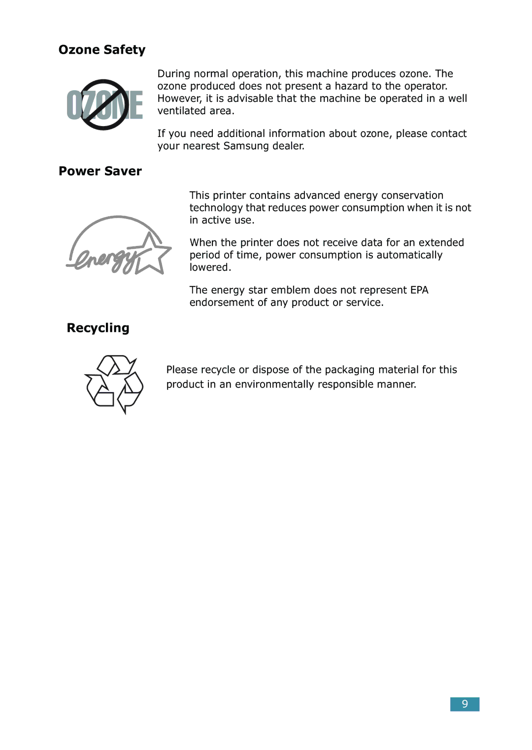 Samsung ML-1520 manual Ozone Safety 