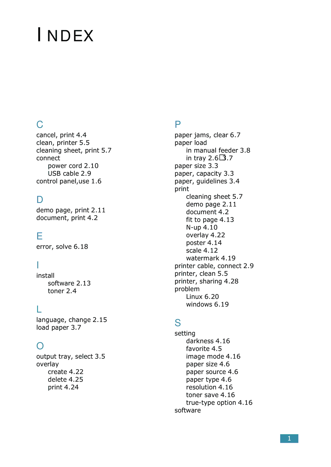 Samsung ML-1520 manual Index 