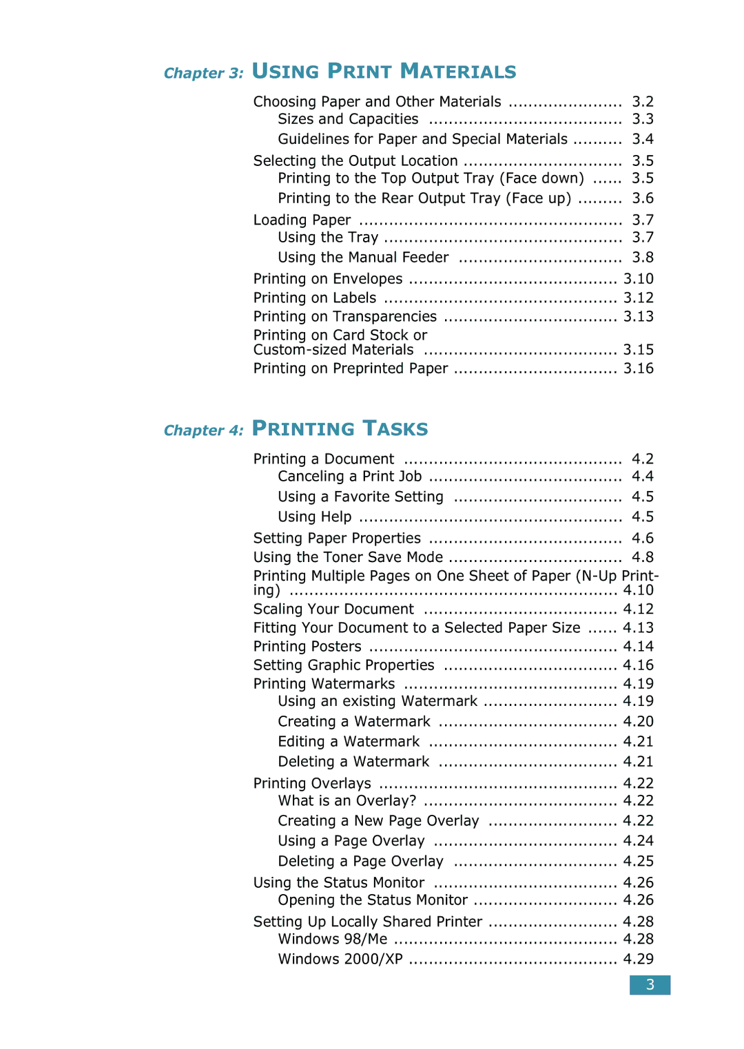 Samsung ML-1520 manual Printing on Card Stock or, Canceling a Print Job Using a Favorite Setting Using Help 