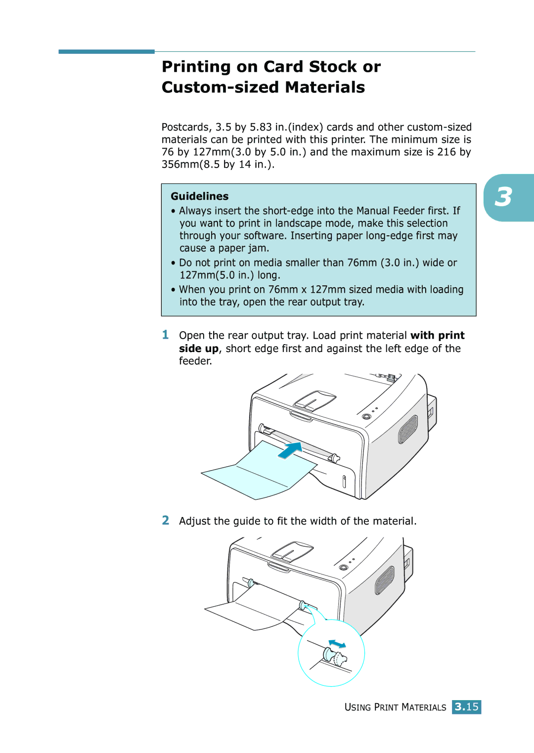 Samsung ML-1520 manual Printing on Card Stock or Custom-sized Materials 