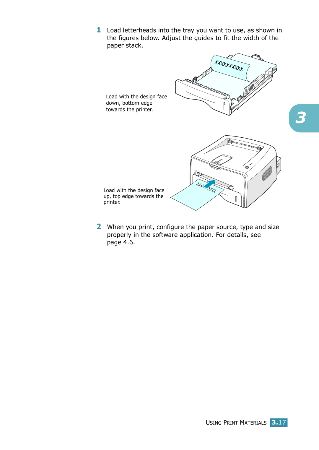 Samsung ML-1520 manual Load with the design face up, top edge towards the printer 