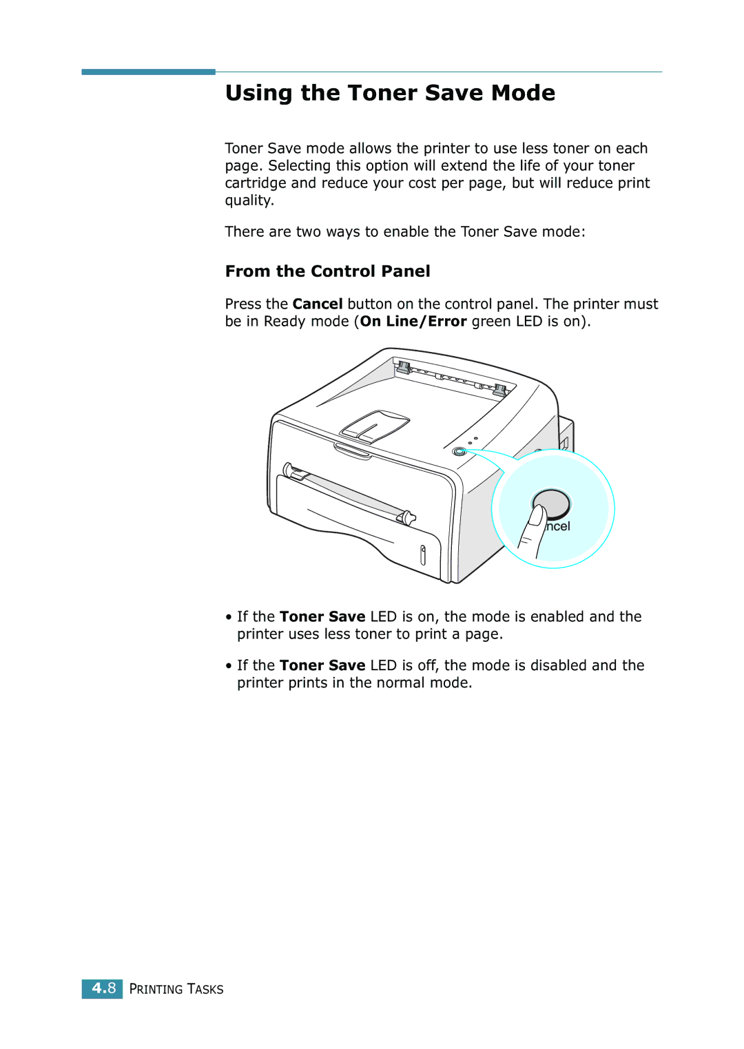 Samsung ML-1520 manual Using the Toner Save Mode, From the Control Panel 