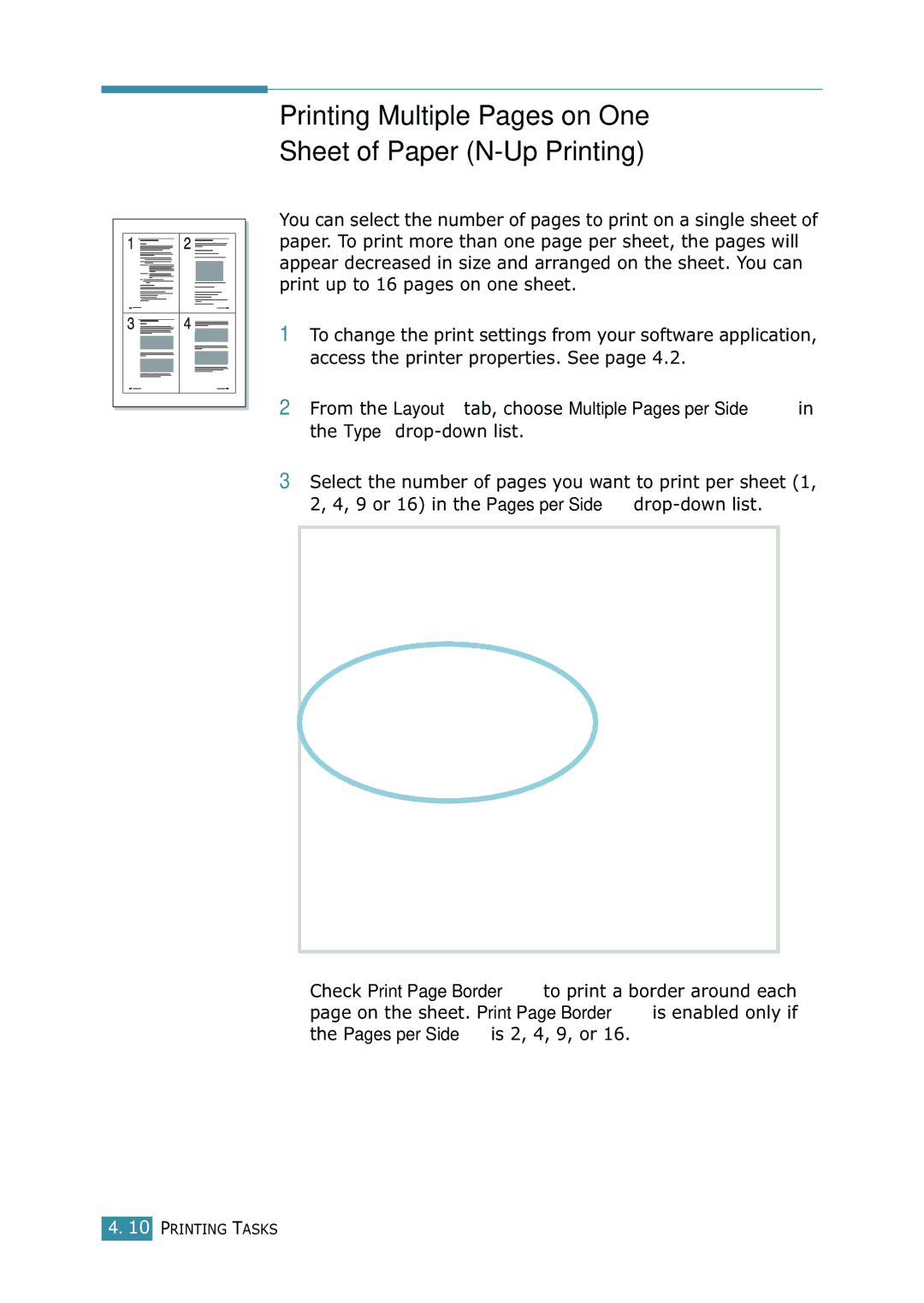 Samsung ML-1520 manual Printing Multiple Pages on One Sheet of Paper N-Up Printing 