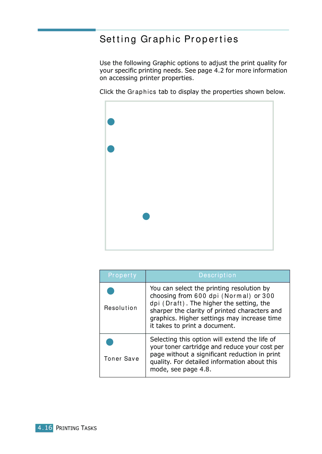 Samsung ML-1520 manual Setting Graphic Properties, Resolution, Toner Save 