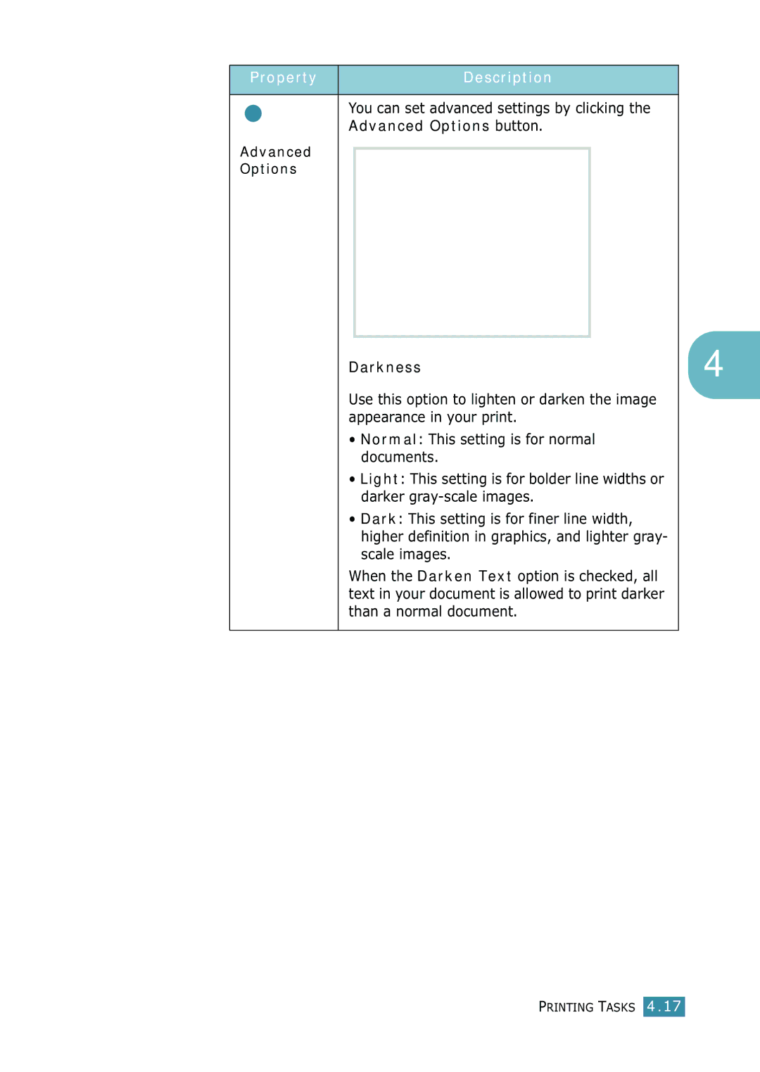 Samsung ML-1520 manual Advanced Options Darkness 