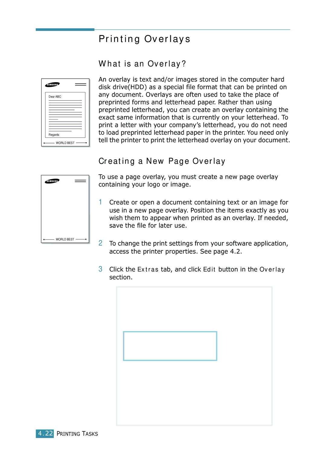 Samsung ML-1520 manual Printing Overlays, What is an Overlay?, Creating a New Page Overlay 