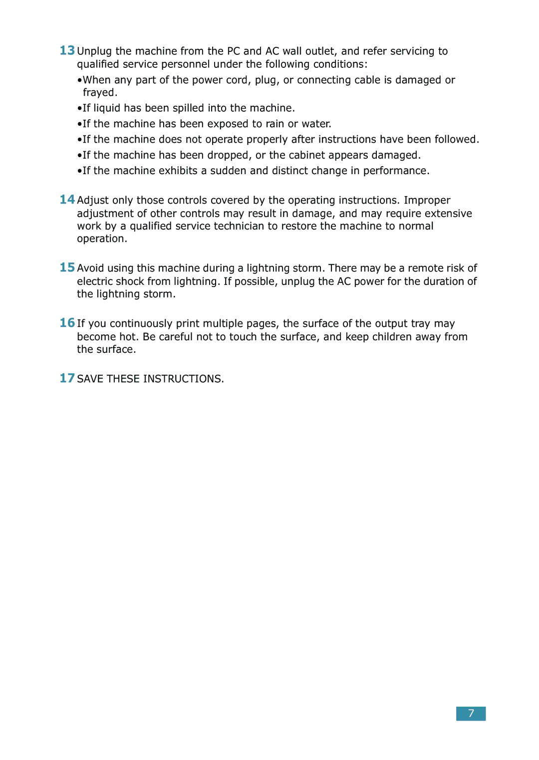 Samsung ML-1520 manual 17SAVE These Instructions 