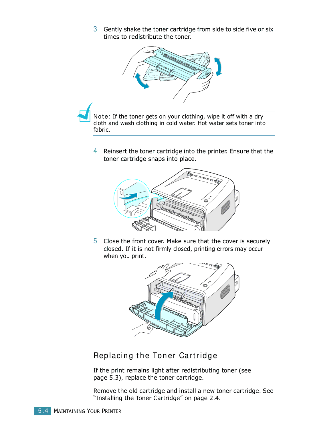 Samsung ML-1520 manual Replacing the Toner Cartridge 