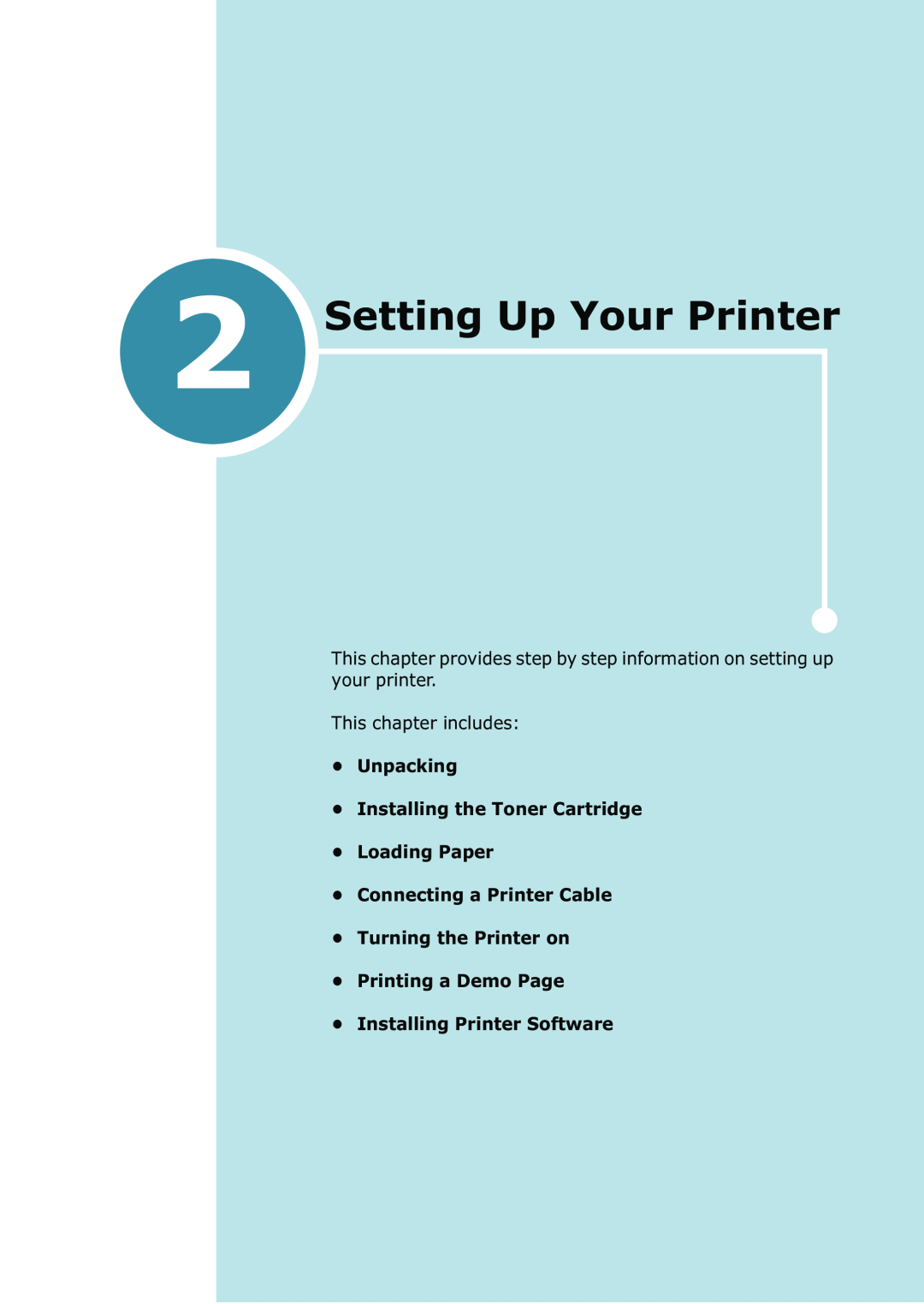 Samsung ML-1520 manual Setting Up Your Printer, Unpacking Installing the Toner Cartridge Loading Paper 