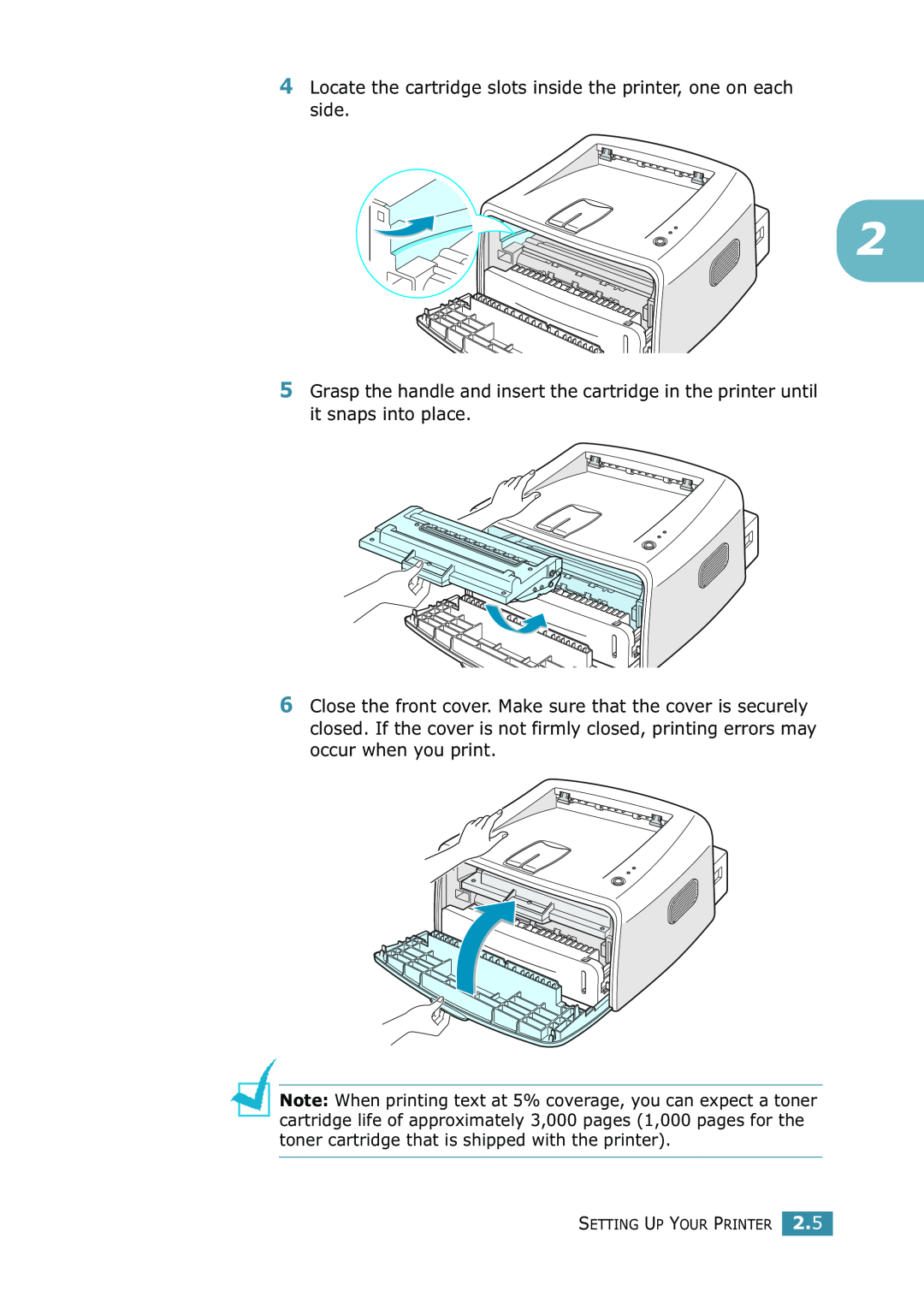 Samsung ML-1520 manual Locate the cartridge slots inside the printer, one on each side 