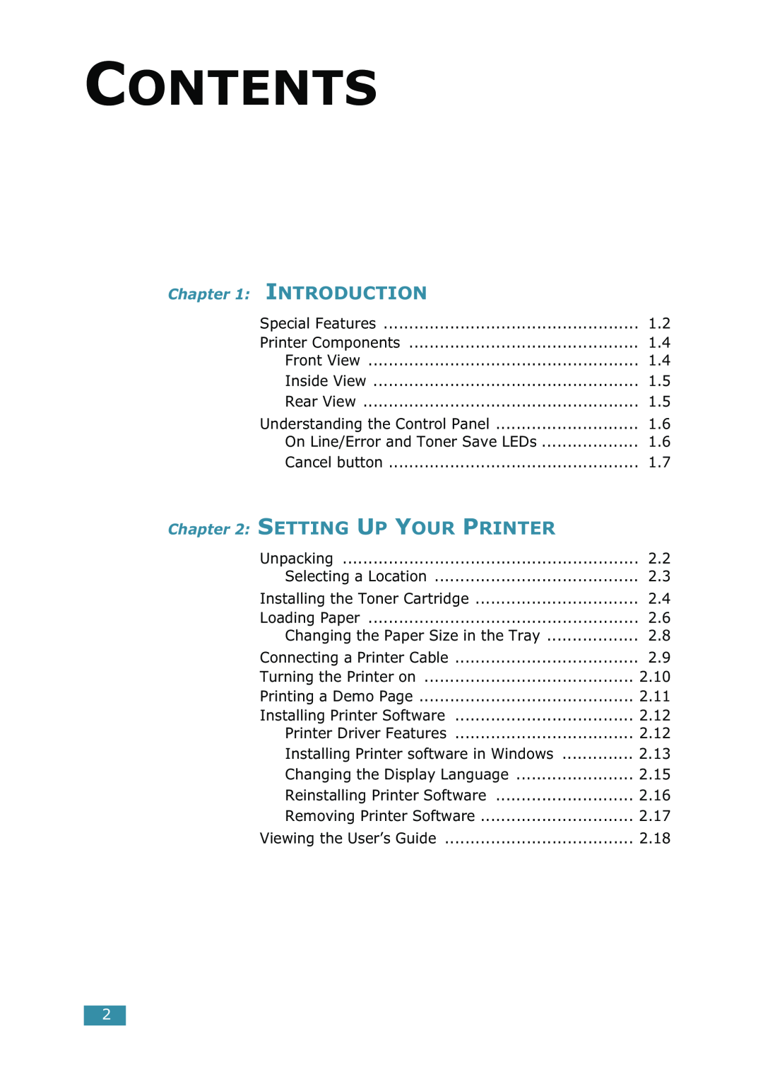 Samsung ML-1520 manual Setting Up Your Printer, Contents, Introduction 