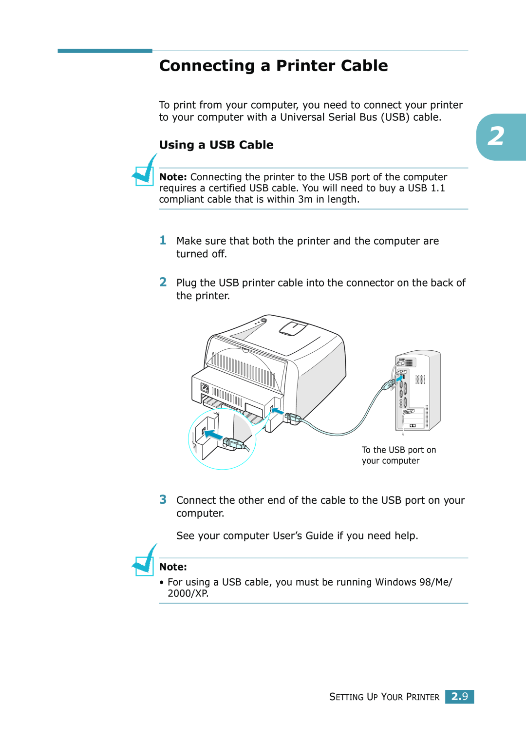 Samsung ML-1520 manual Connecting a Printer Cable, Using a USB Cable 