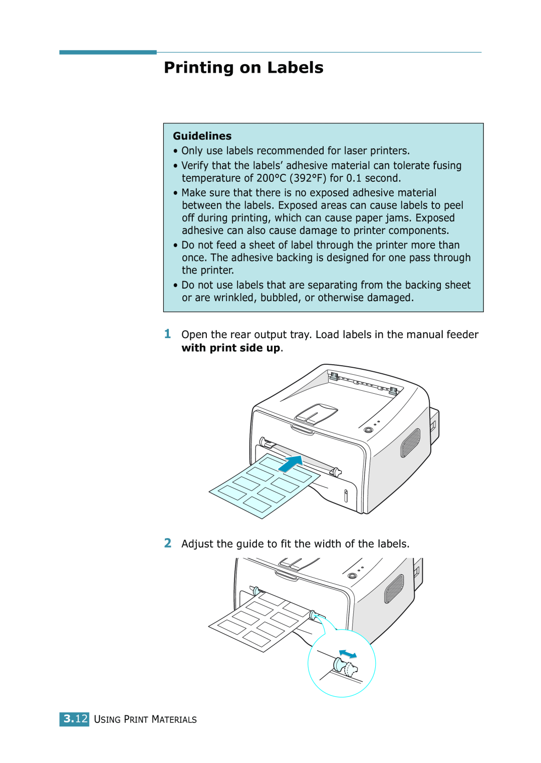 Samsung ML-1520 manual Printing on Labels, Guidelines 