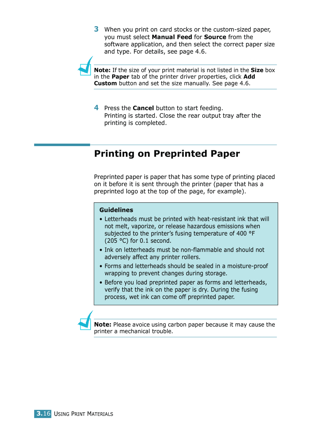 Samsung ML-1520 manual Printing on Preprinted Paper, Guidelines 