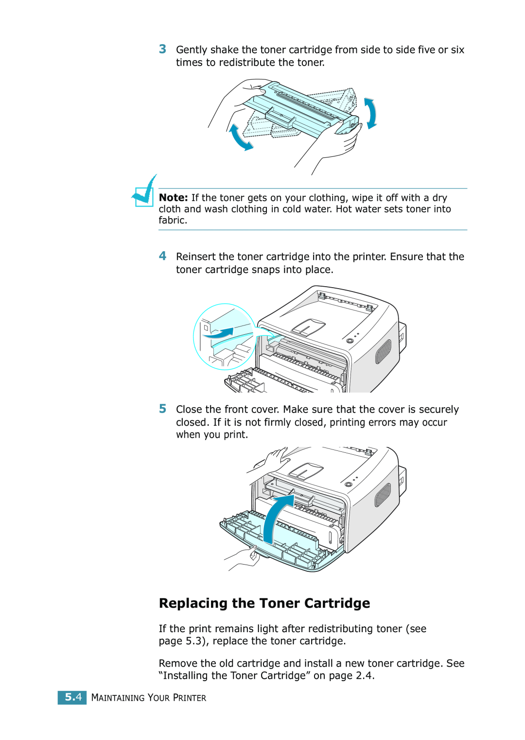 Samsung ML-1520 manual Replacing the Toner Cartridge, Maintaining Your Printer 