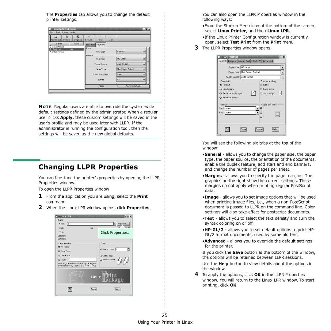 Samsung ML-1610 manual Changing Llpr Properties 