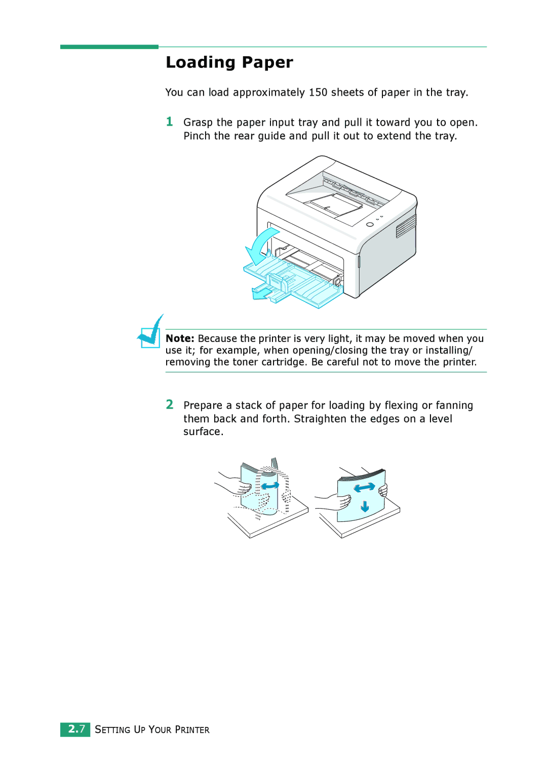 Samsung ML-1610 manual Loading Paper, You can load approximately 150 sheets of paper in the tray 