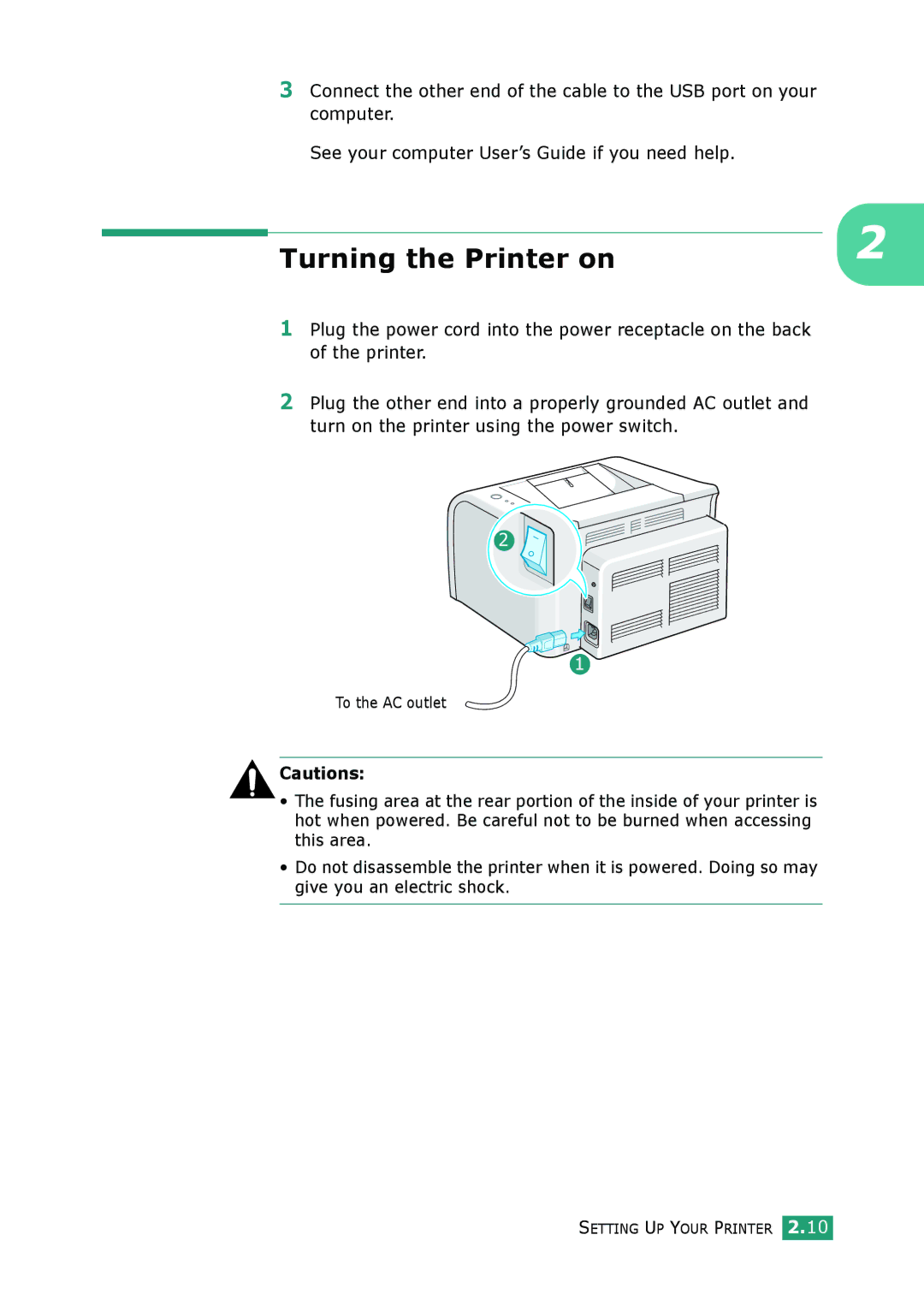 Samsung ML-1610 manual Turning the Printer on 