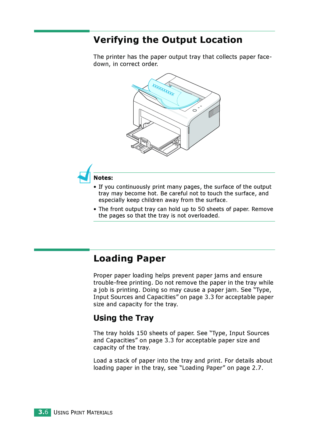 Samsung ML-1610 manual Verifying the Output Location, Using the Tray 