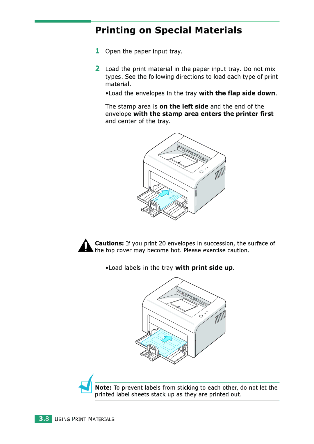 Samsung ML-1610 manual Printing on Special Materials 