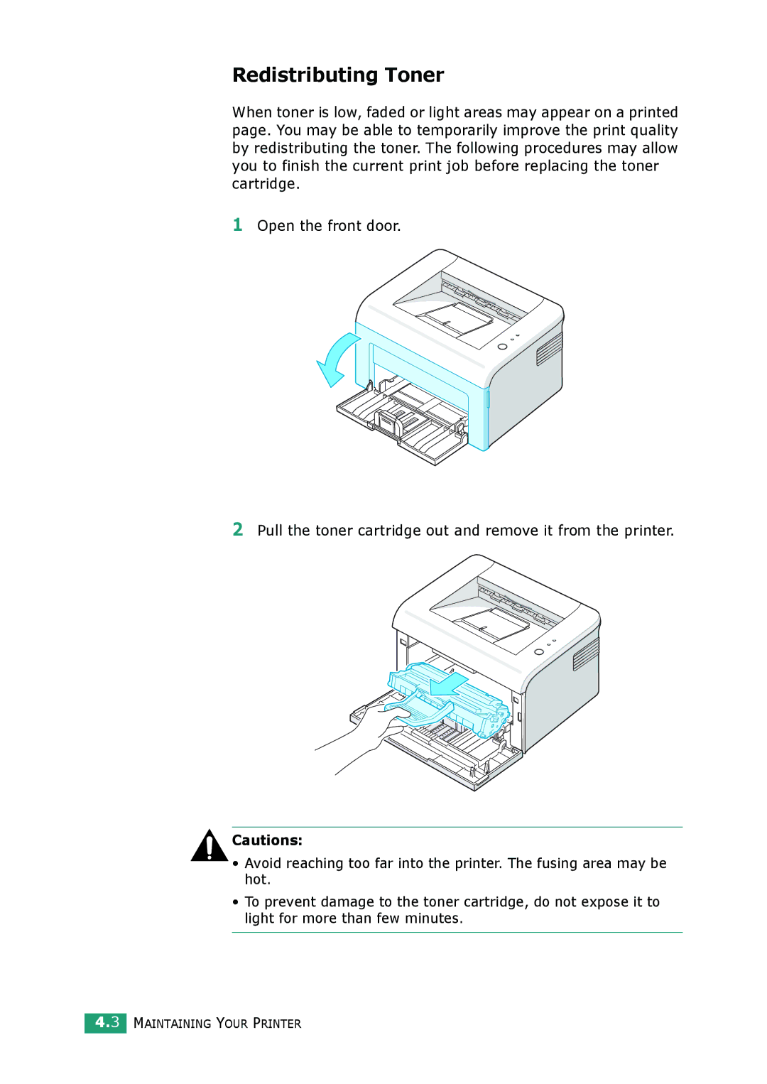 Samsung ML-1610 manual Redistributing Toner 