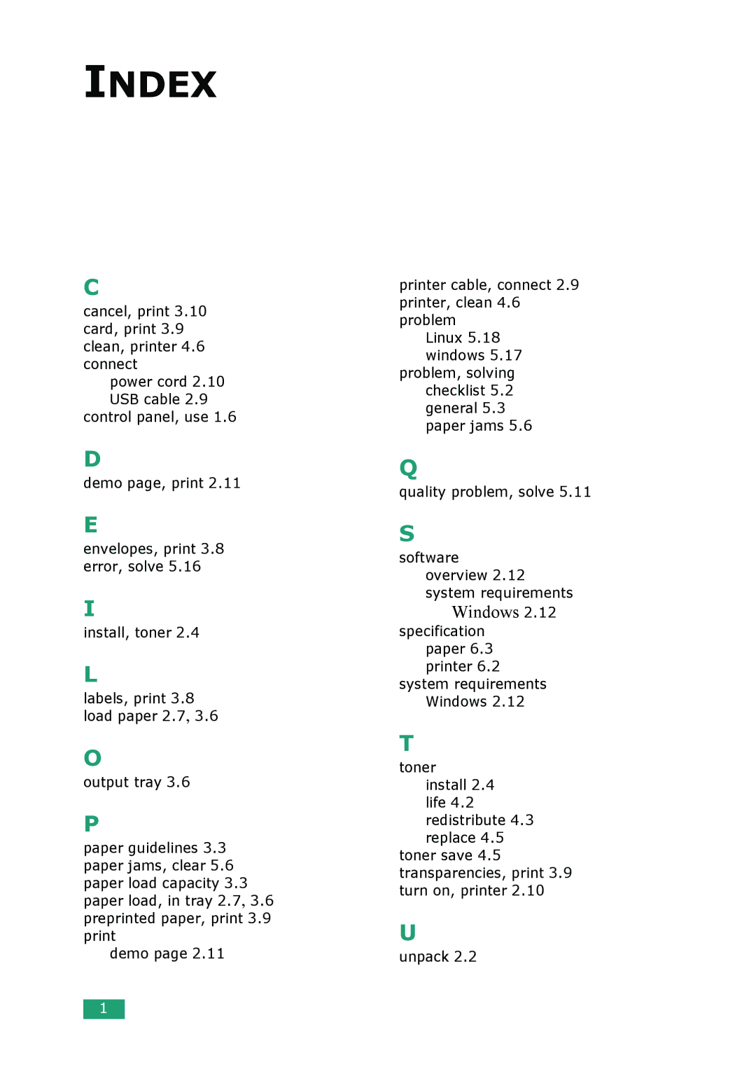 Samsung ML-1610 manual Index 