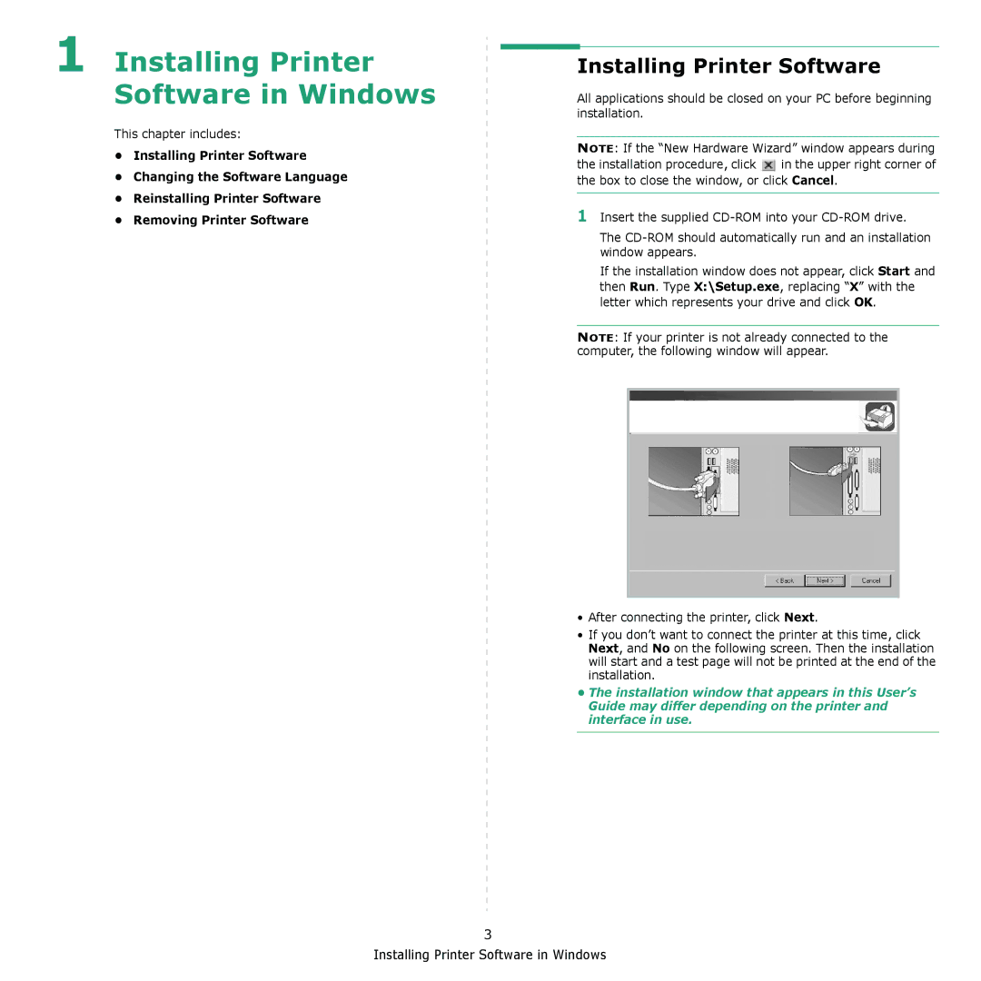 Samsung ML-1610 manual Installing Printer Software in Windows 