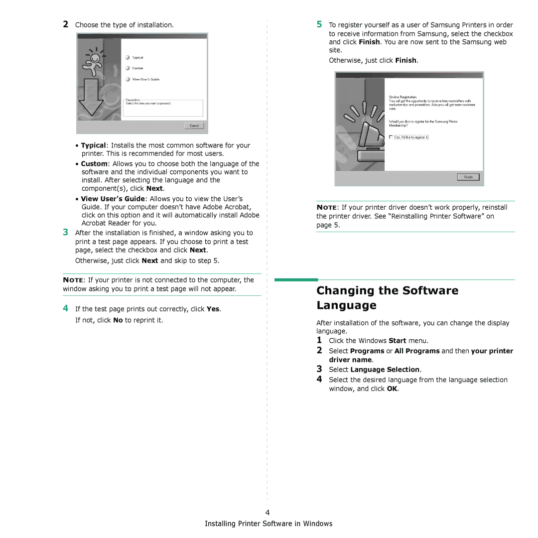 Samsung ML-1610 manual Changing the Software Language, Choose the type of installation 