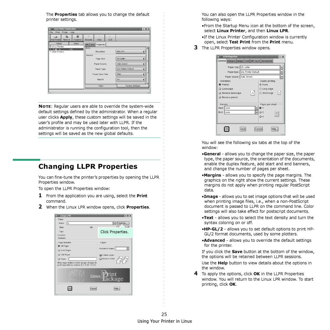 Samsung ML-1610 manual Changing LLPR Properties 