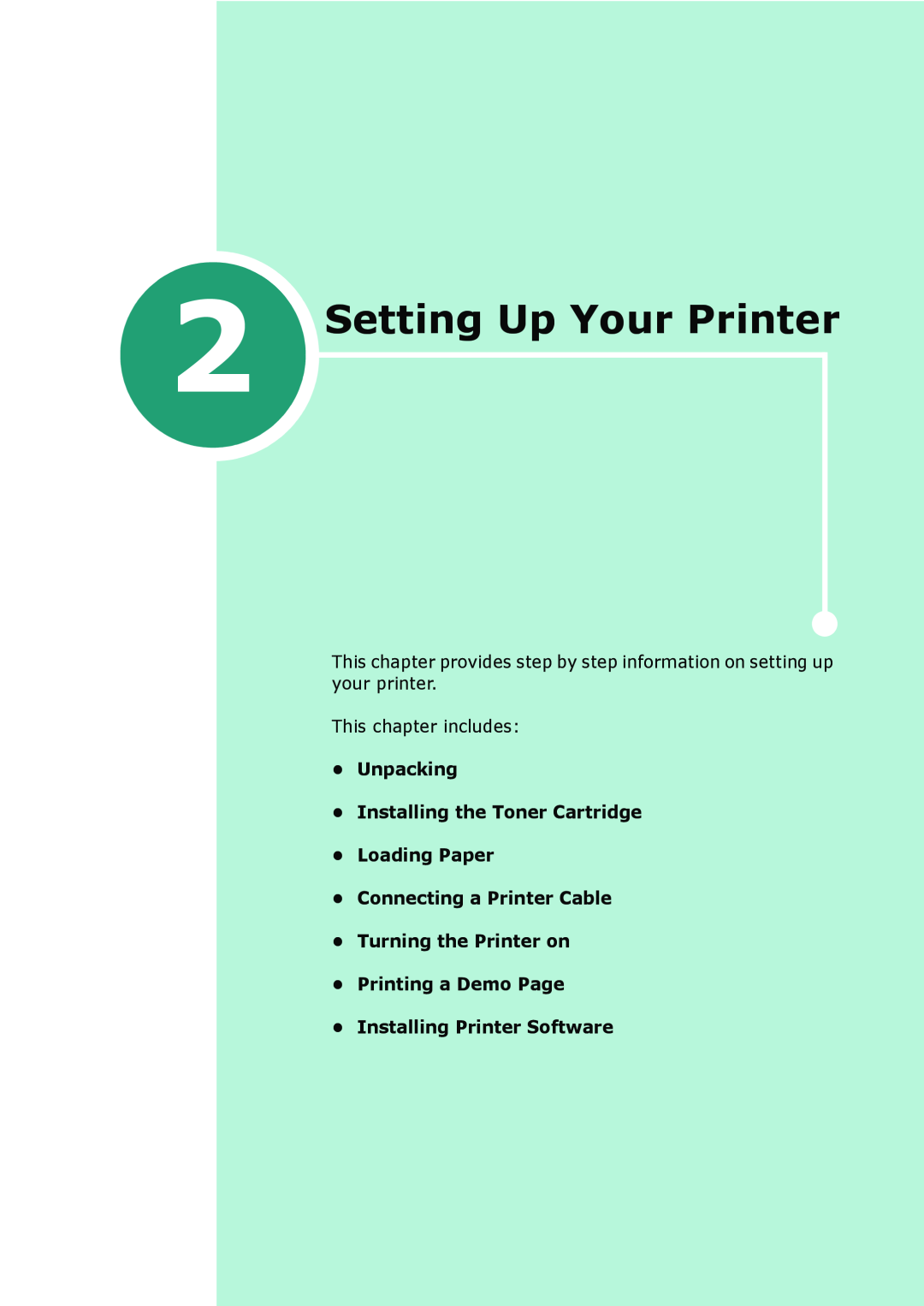Samsung ML-1610 manual 2Setting Up Your Printer, Unpacking Installing the Toner Cartridge Loading Paper 