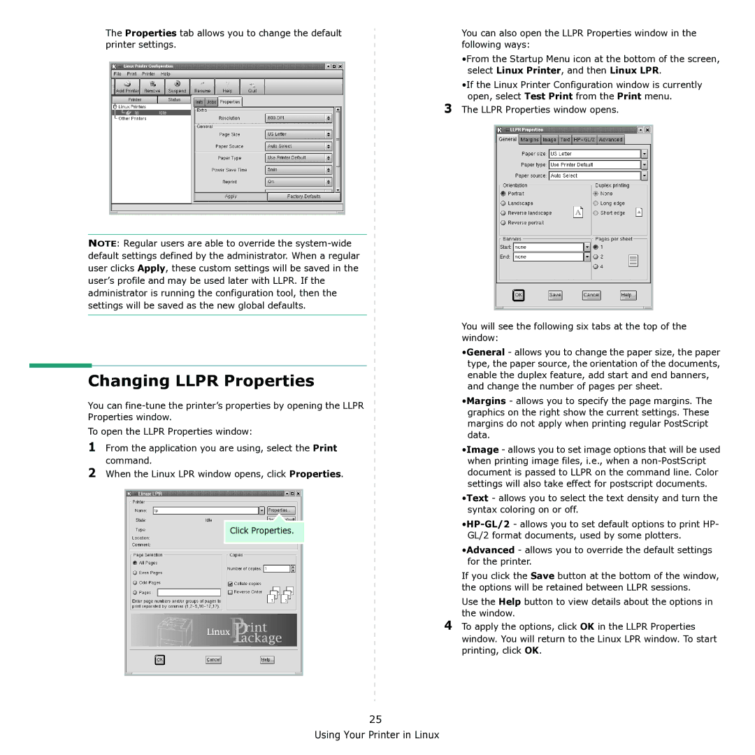 Samsung ML-1615 manual Changing Llpr Properties 