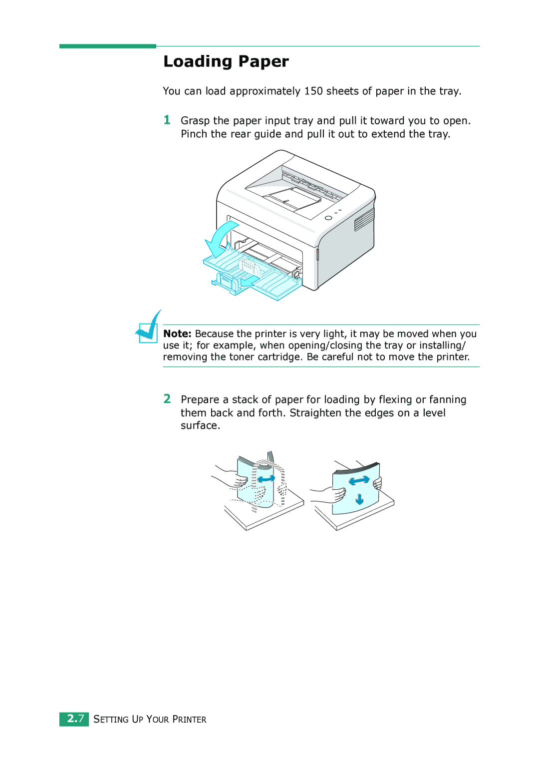 Samsung ML-1615 manual Loading Paper, You can load approximately 150 sheets of paper in the tray 