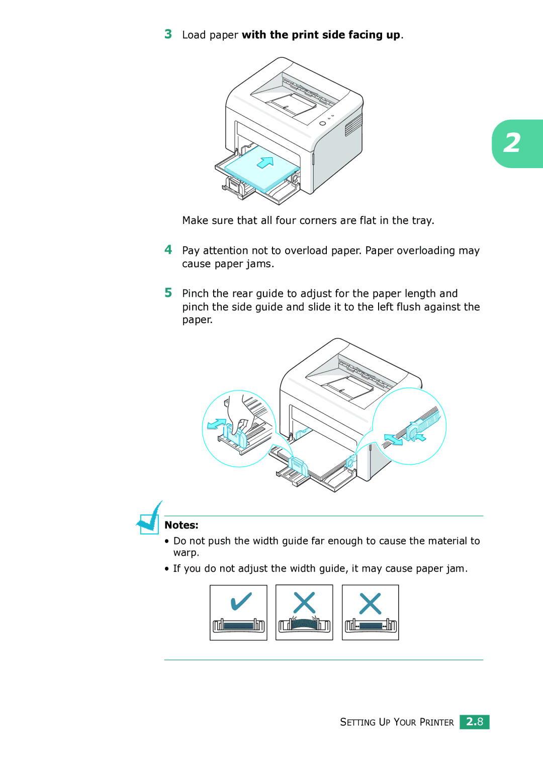 Samsung ML-1615 manual Load paper with the print side facing up 