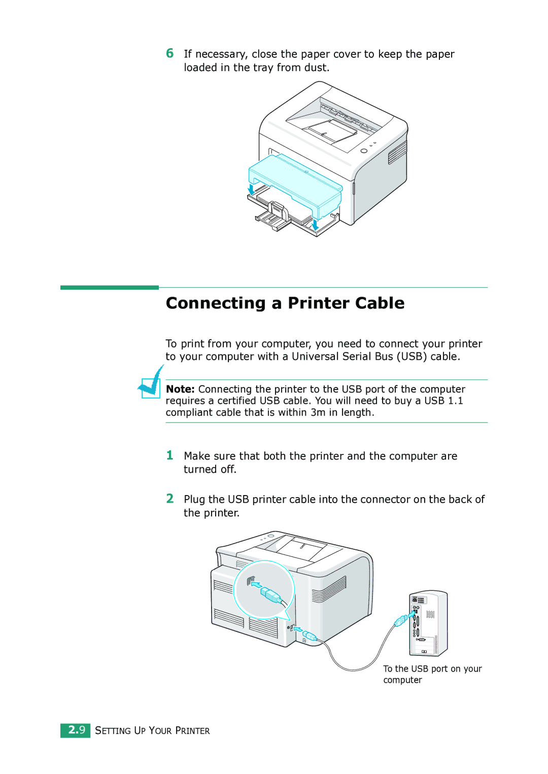 Samsung ML-1615 manual Connecting a Printer Cable 