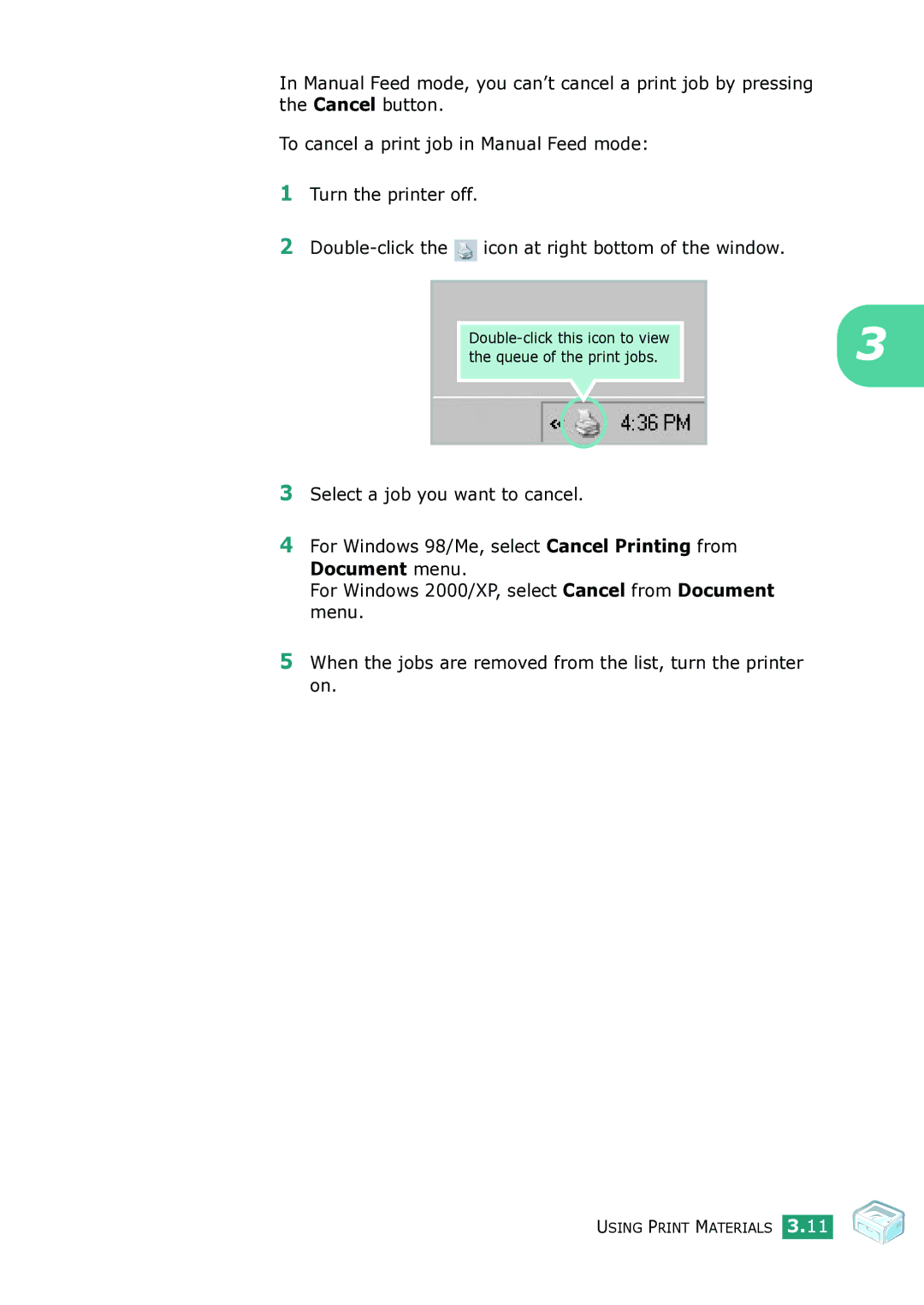 Samsung ML-1615 manual Double-click this icon to view Queue of the print jobs 