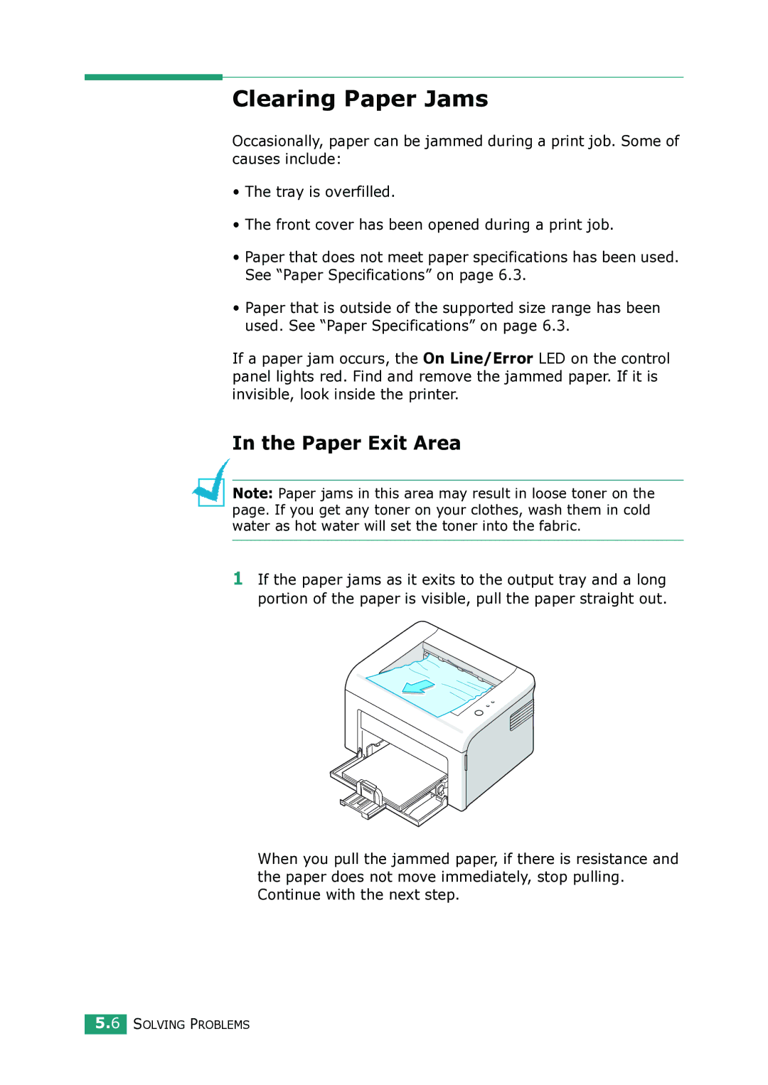 Samsung ML-1615 manual Clearing Paper Jams, Paper Exit Area 