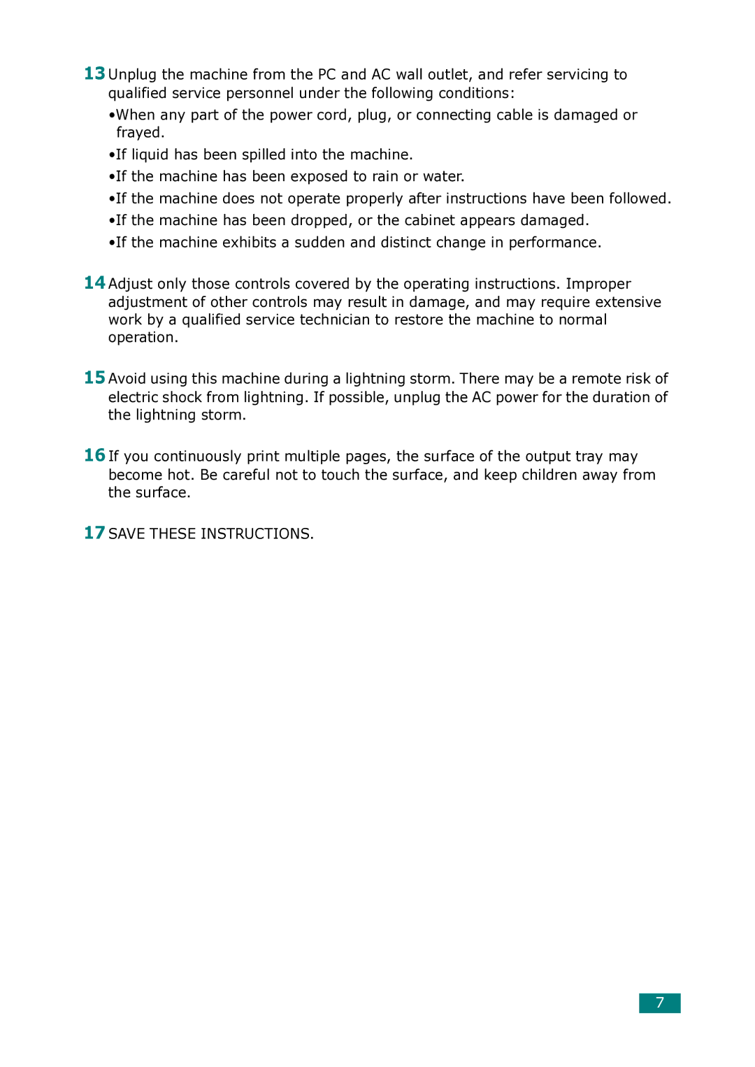 Samsung ML-1615 manual 17SAVE These Instructions 