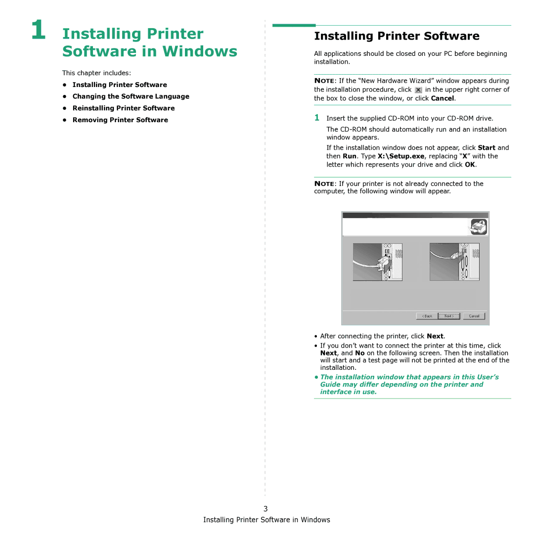 Samsung ML-1615 manual Installing Printer Software in Windows 