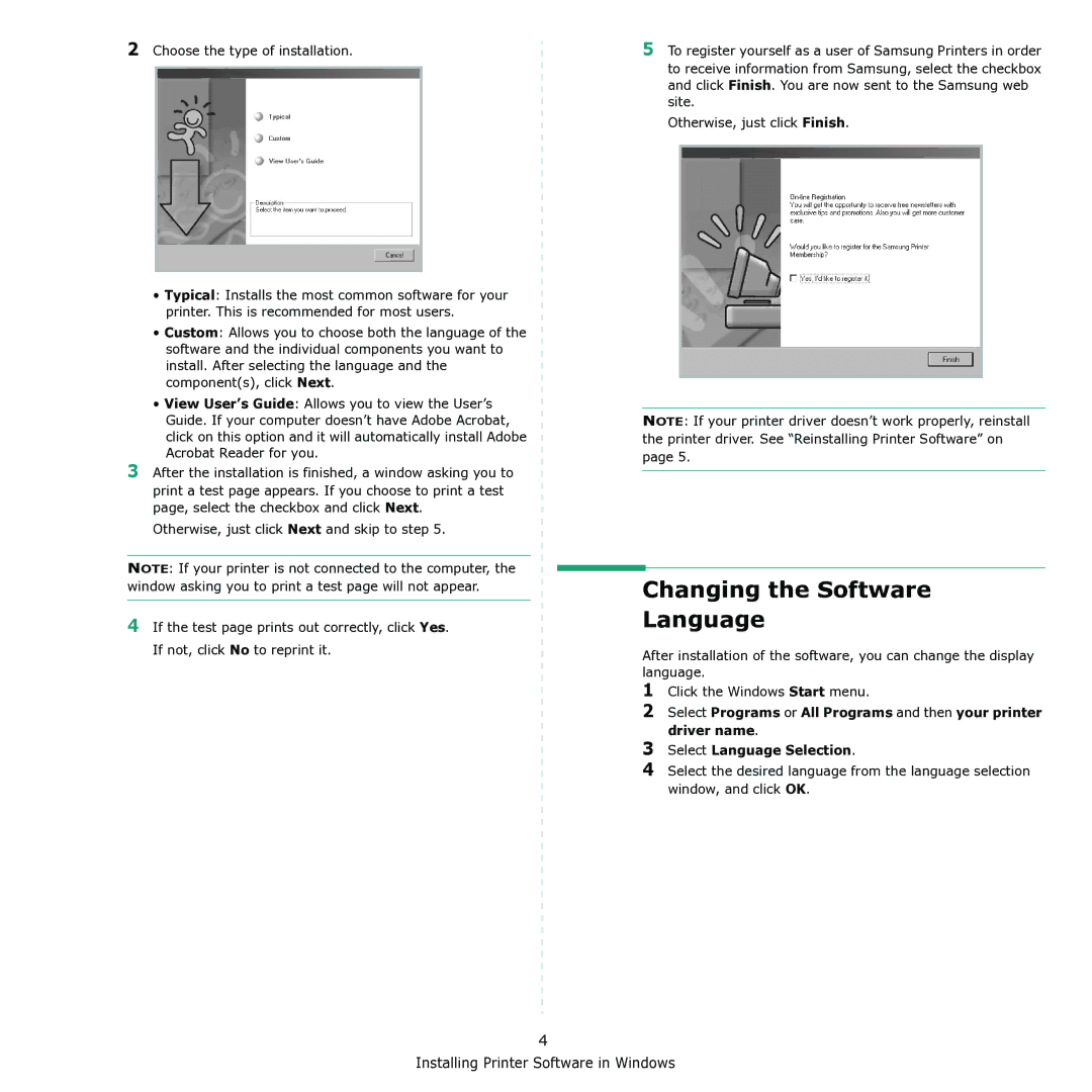 Samsung ML-1615 manual Changing the Software Language, Choose the type of installation 