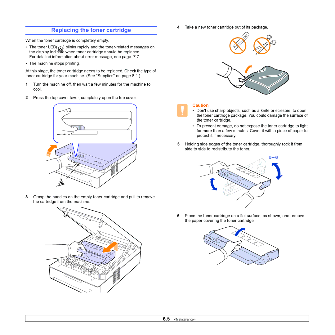 Samsung ML-1630 manual Replacing the toner cartridge 