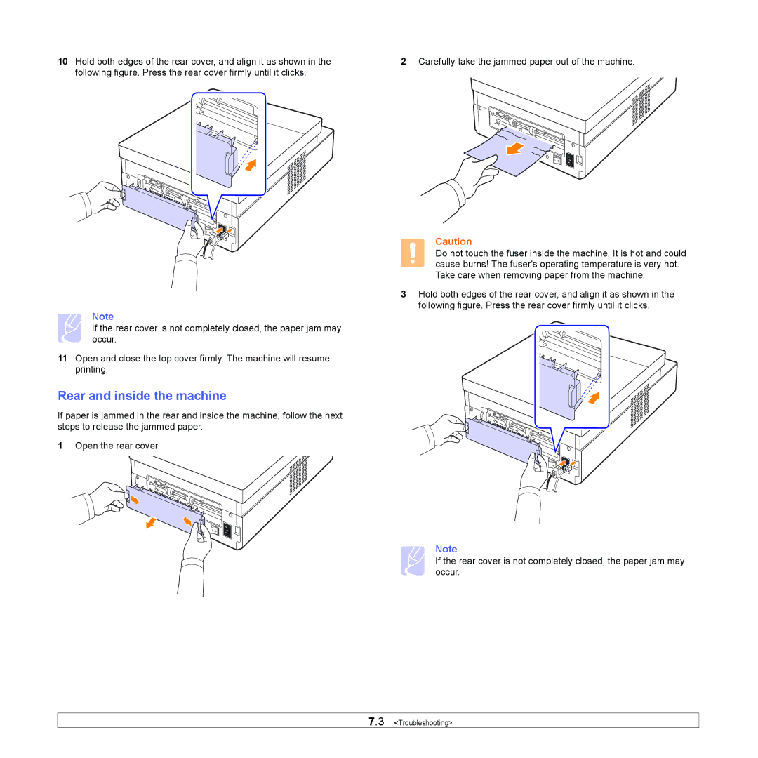 Samsung ML-1630 manual Rear and inside the machine 