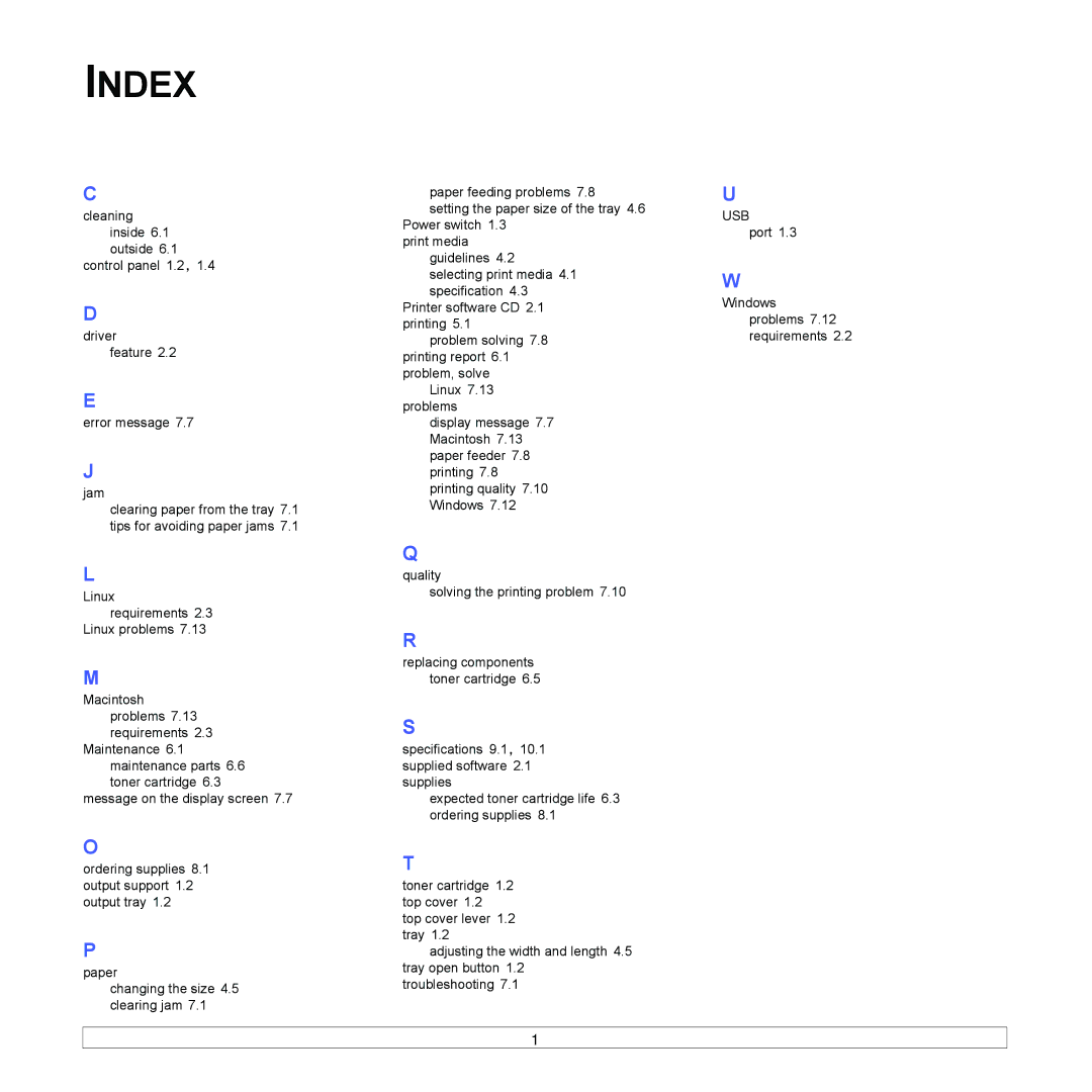 Samsung ML-1630 manual Index 